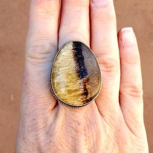 New Septarian (Dragon Stone) 925 Silver Statement Ring.
